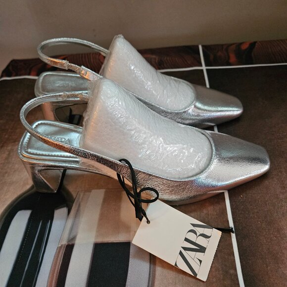 Zara Metallic Slingback Shoes Size 6.5 - Picture 8 of 9